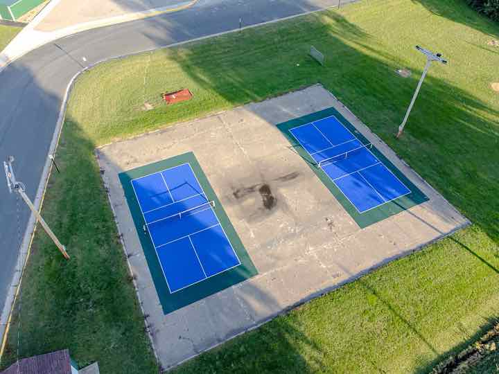 Aerial view of pickleball courts